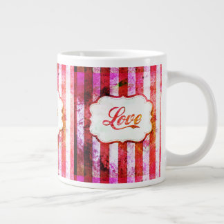 Pink Love with Stripes Large Coffee Mug