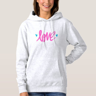 Pink Love with Teal Hearts Hoodie