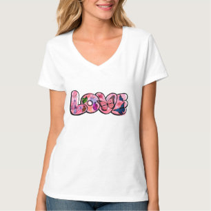 Pink Love Word & Butterflies T-Shirt