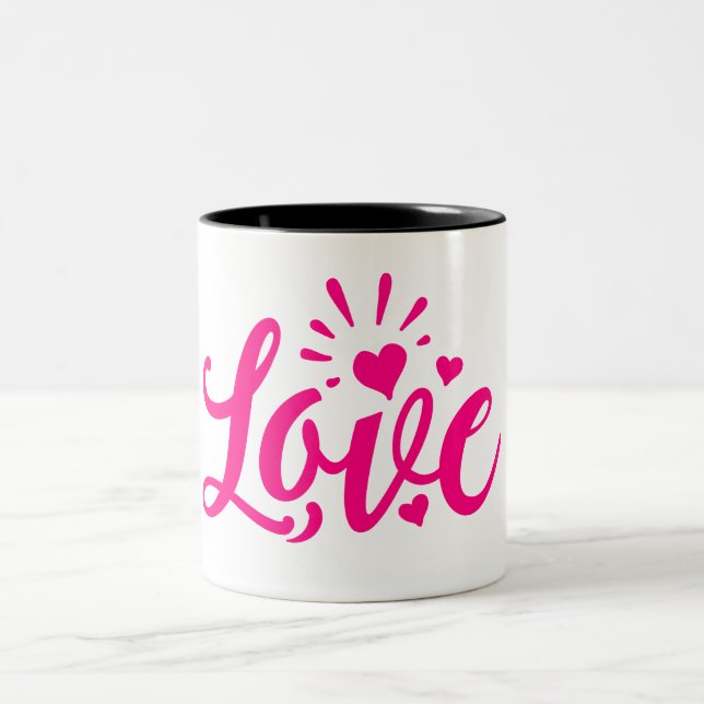 Pink love word Two-Tone coffee mug (Center)
