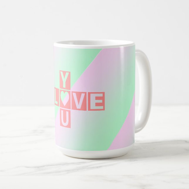 Pink Love you crossword Pastel Valentine Day   Coffee Mug (Front Right)