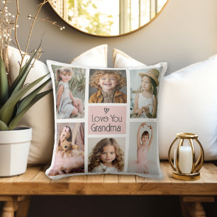 Pink Love You Grandma Photo Collage Keepsake Cushion
