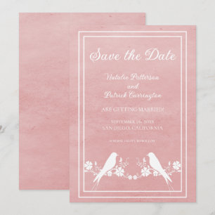 Pink Lovebird Floral Save the Date Invite