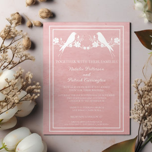 Pink Lovebird Floral Wedding Invitation
