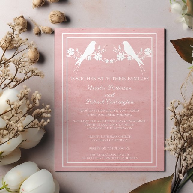 Pink Lovebird Floral Wedding Invitation (Pink Lovebird Floral Wedding Invitation)