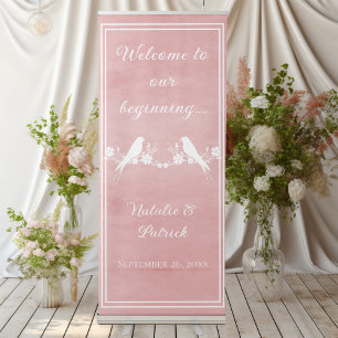 Pink Lovebird Floral Wedding Retractable Banner