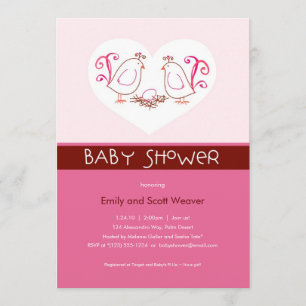 Pink Lovebirds and Nest Baby Shower Invitations
