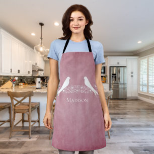 Pink Lovebirds Floral Vine Apron