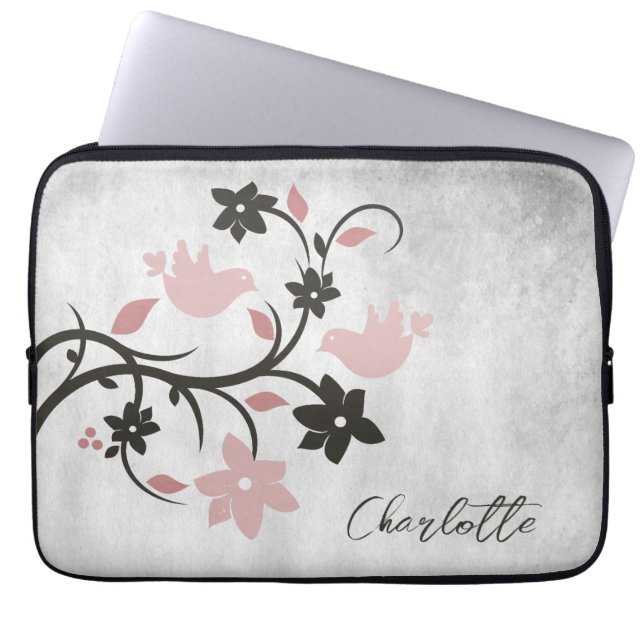 Pink Lovebirds Personalised Laptop Sleeve (Front)