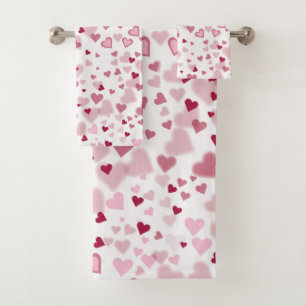 Pink Lovely Hearts Pattern Bath Towel Set