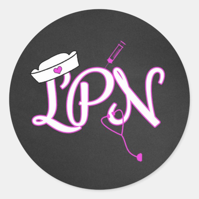 Pink LPN nurse favour sticker / envelope seal (Front)
