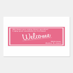 Pink Lucky In Love Welcome Basket Wedding Rectangular Sticker