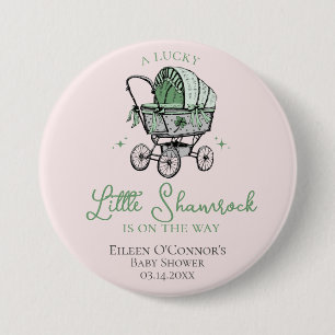 Pink Lucky Little Shamrock St Patricks Baby Shower 7.5 Cm Round Badge