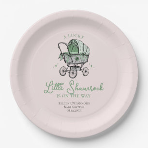 Pink Lucky Little Shamrock St Patricks Baby Shower Paper Plate