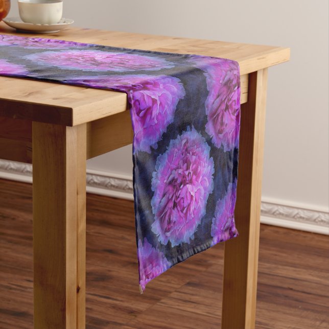 Pink Lush Peony Flowers Short Table Runner (In Situ)
