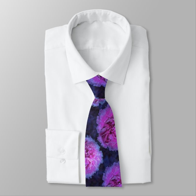 Pink Lush Peony Flowers Tie (Tied)