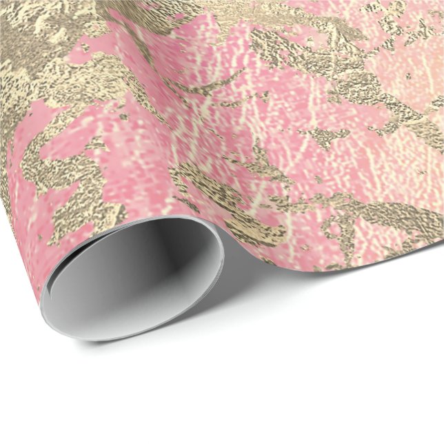 Pink Lux Gold Marble Pastel Unicorn Urban Abstract Wrapping Paper (Roll Corner)