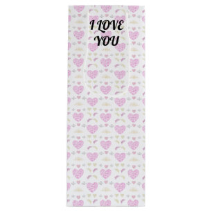 pink luxe romantic heart wine gift bag