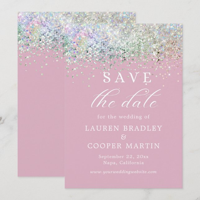 Pink Luxury Glitter Wedding Save The Date (Front/Back)