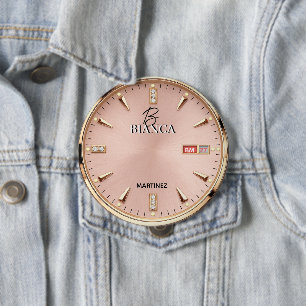 Pink Luxury Watch Elegant Gold and Silver Women's 10 Cm Round Badge