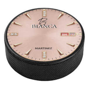 Pink Luxury Watch Elegant Gold and Silver Women's Hockey Puck