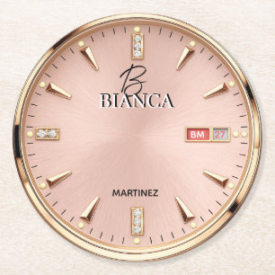 Pink Luxury Watch Elegant Gold and Silver Women's Round Paper Coaster