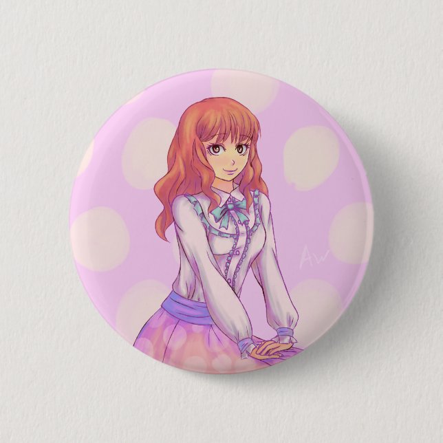 Pink Macaron Girl 6 Cm Round Badge (Front)