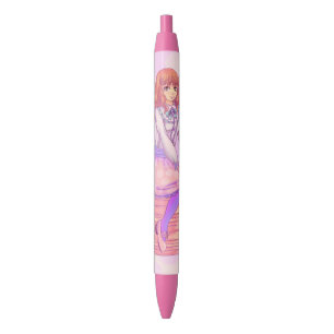 Pink Macaron Girl Black Ink Pen