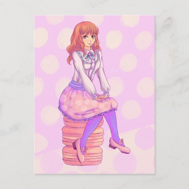 Pink Macaron Girl Postcard (Front)