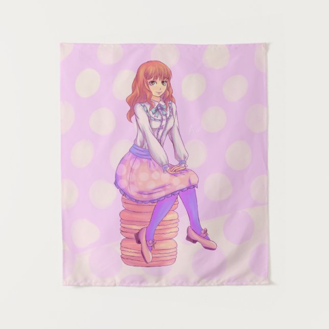 Pink Macaron Girl Tapestry (Front)