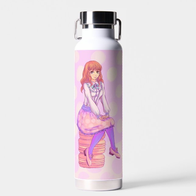 Pink Macaron Girl Water Bottle (Front)