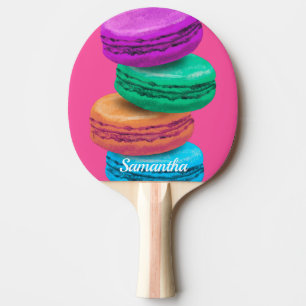 Pink macaron sweets personalised ping pong paddle