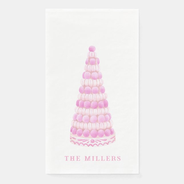 Pink Macaron Tower Personalized Napkin (Front)