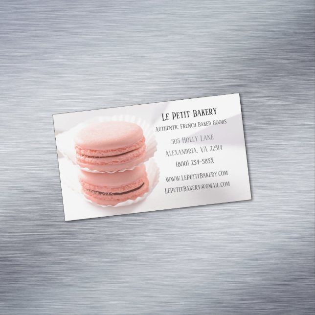 Pink Macarons Food Pastry Chef Bakery Baker Magnetic Business Card (In Situ)