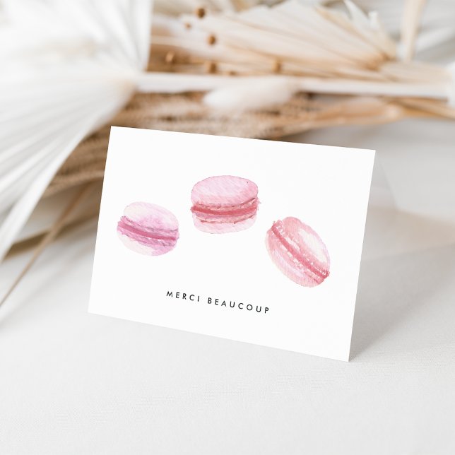 Pink Macarons Merci Beaucoup Thank You Card (Creator Uploaded)