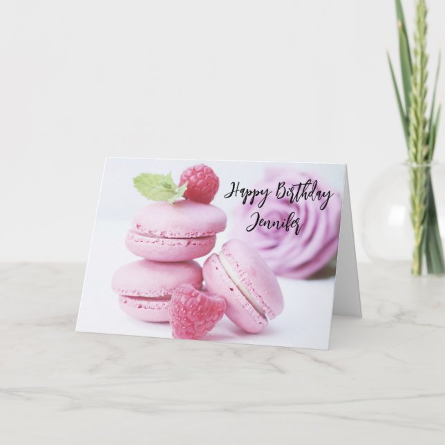 Pink Macarons & Red Raspberries Birthday Card (Front)