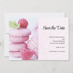 Pink Macarons & Red Raspberries Save The Date