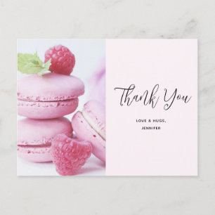 Pink Macarons & Red Raspberries Thank You Postcard