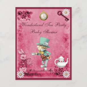 Pink Mad Hatter Wonderland Tea Party Baby Shower Invitation