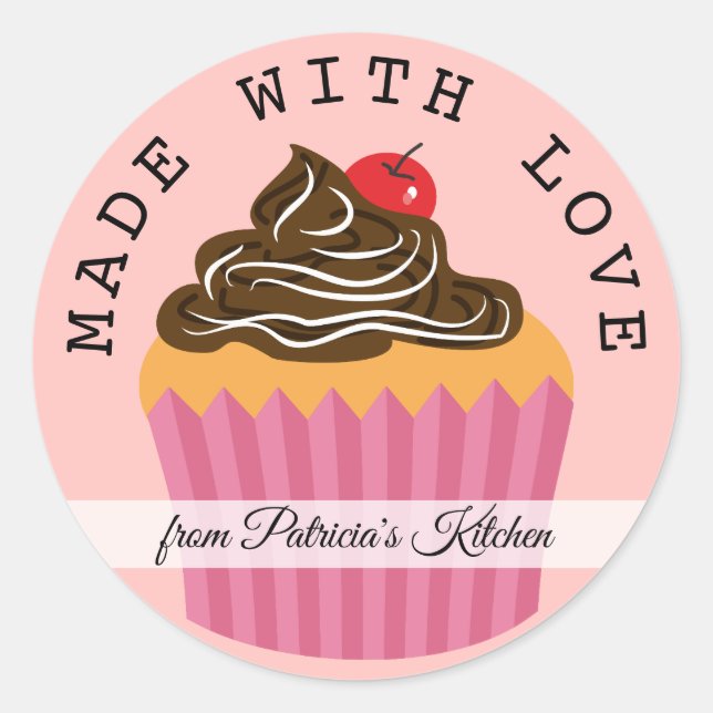 Pink Made With Love Cupcakes From The Kitchen Of Classic Round Sticker (Front)