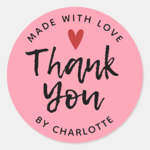 Pink Made With Love Thank You Classic Round Sticker