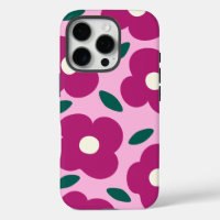 Pink Magenta Abstract Retro Flower Pattern 