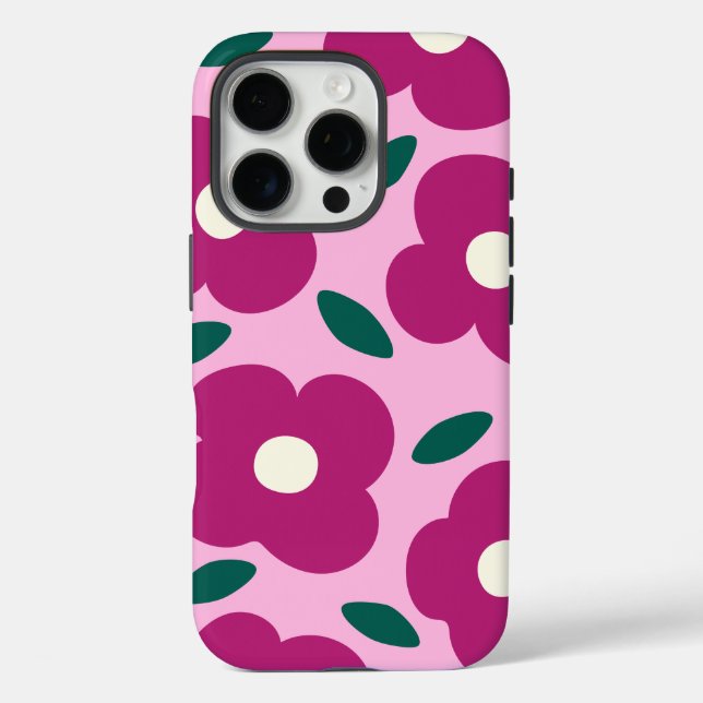 Pink Magenta Abstract Retro Flower Pattern  Case-Mate iPhone Case (Back)