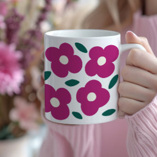 Pink Magenta Abstract Retro Flower Pattern Coffee Mug