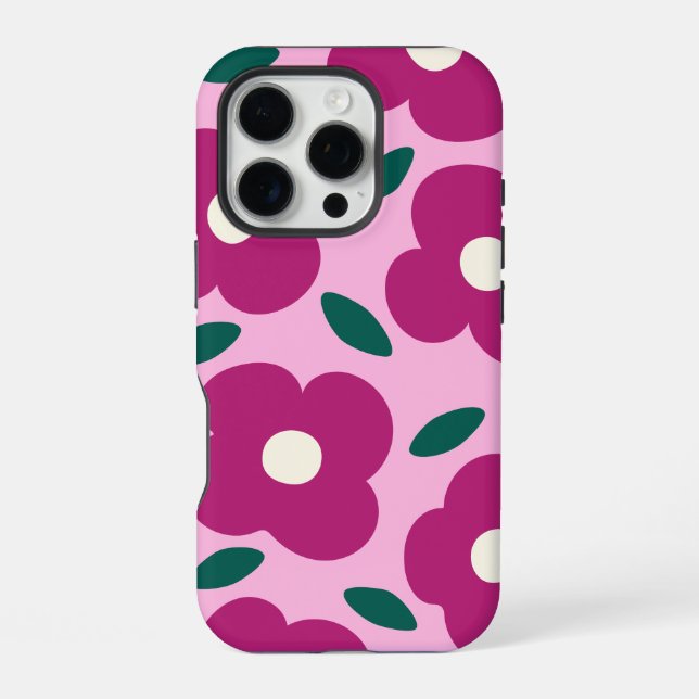 Pink Magenta Abstract Retro Flower Pattern  iPhone Case (Back)