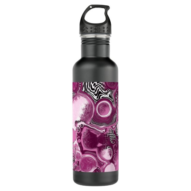 Pink, Magenta and Black Fluid Art Pour Painting 710 Ml Water Bottle (Front)