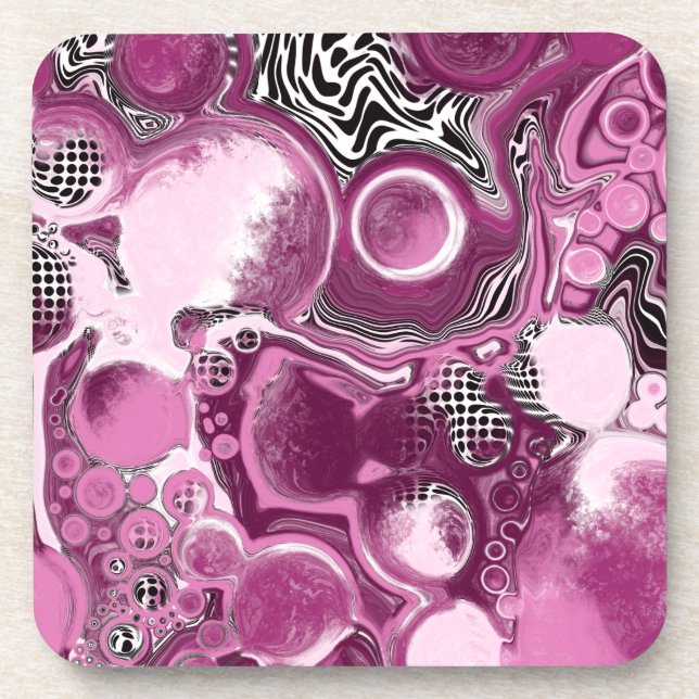 Pink, Magenta and Black Fluid Art Pour Painting   Coaster (Front)
