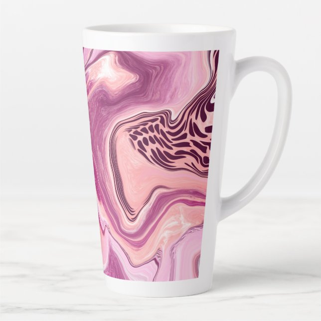 Pink, Magenta and Black Fluid Art Pour Painting  Latte Mug (Right)