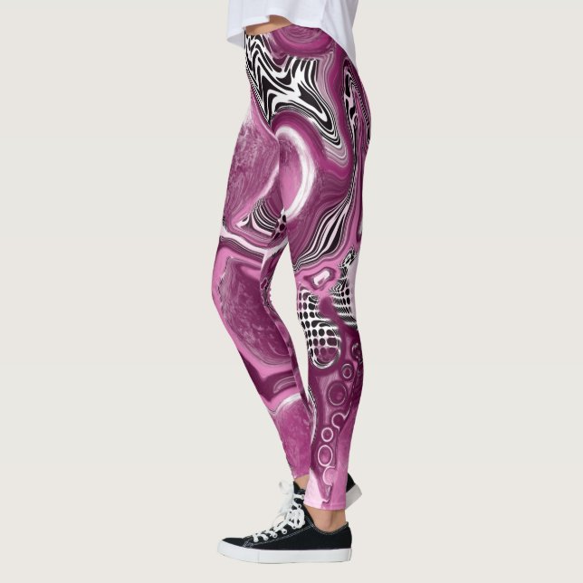 Pink, Magenta and Black Fluid Art Pour Painting   Leggings (Left)