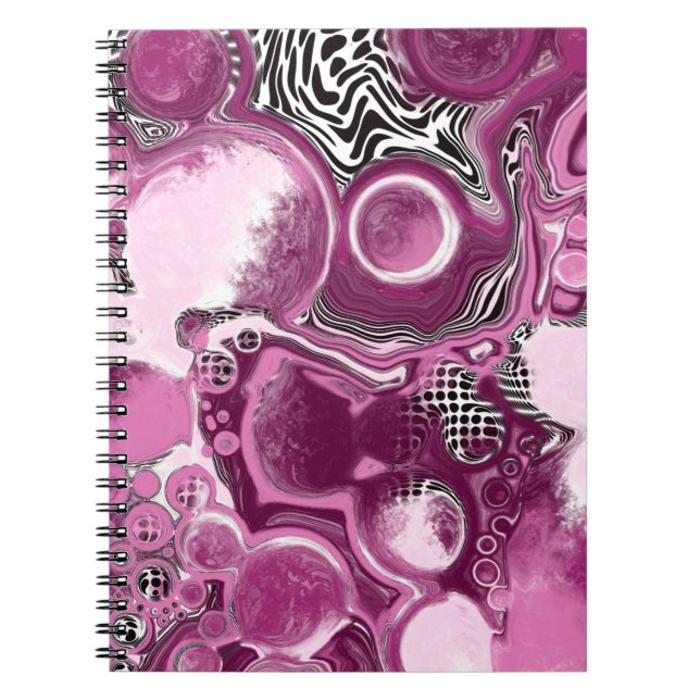Pink, Magenta and Black Fluid Art Pour Painting   Notebook (Front)